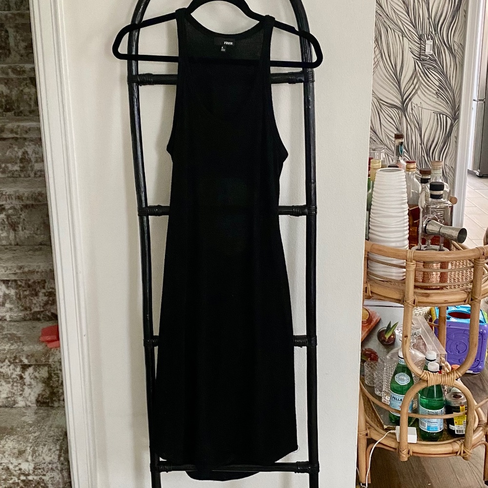 Wilfred Free Black Stretch Midi Dress with Lower Back Peep Hole
